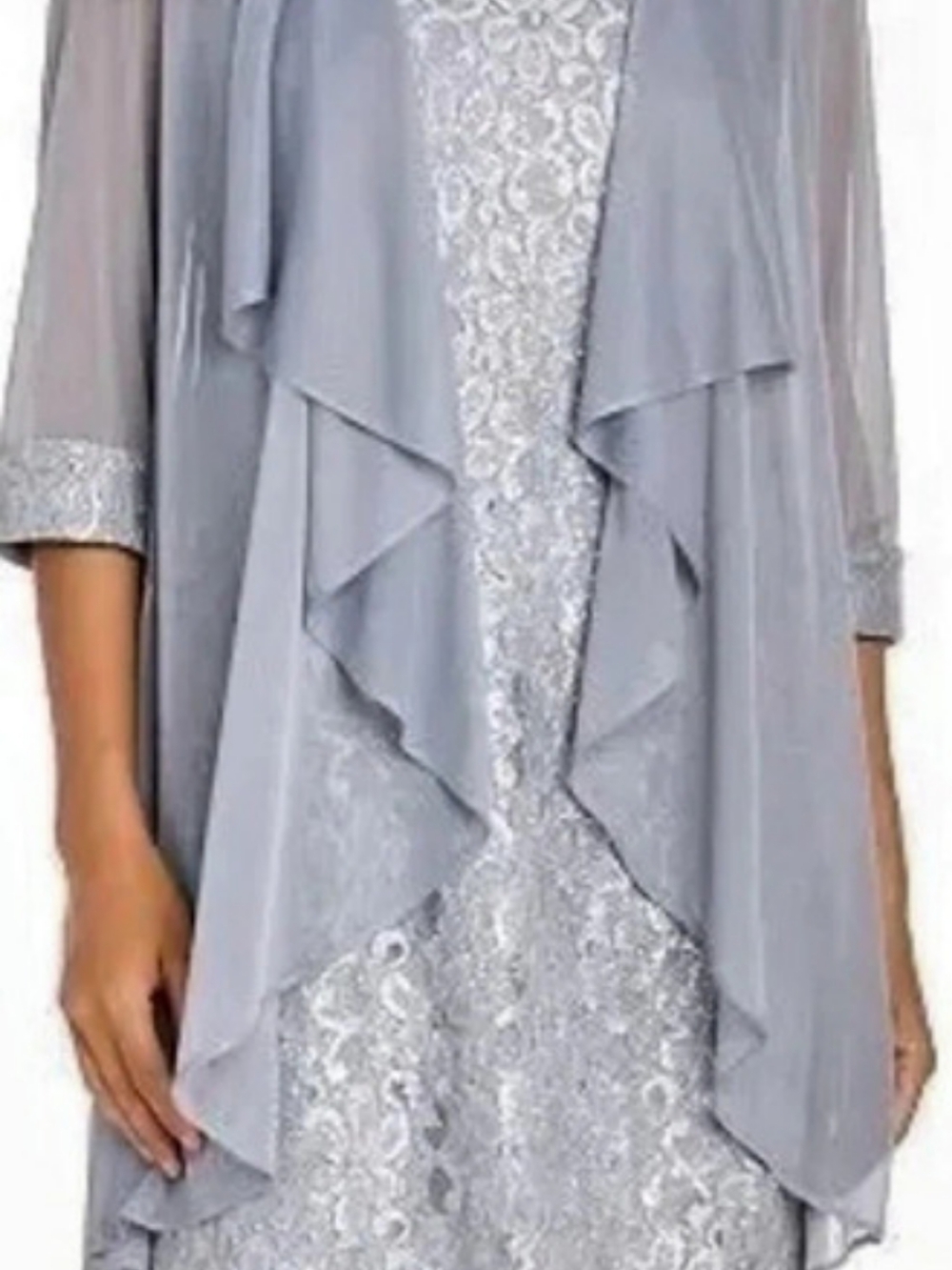 R&M Richards Glitter Lace Scalloped Trimmed Jacket Dress with Beaded Neckline